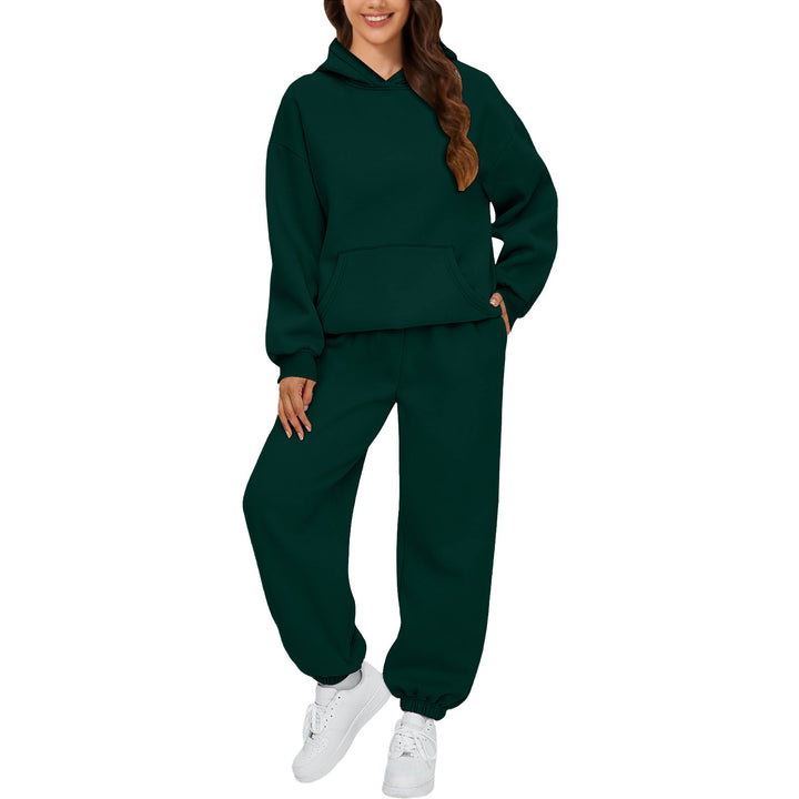 Damen nan gemütliches French-Terry Loungewear-Set mit doppellagiger Kapuze, Kängurutasche und elastischem Knöchel-Jogger Echo Archiv