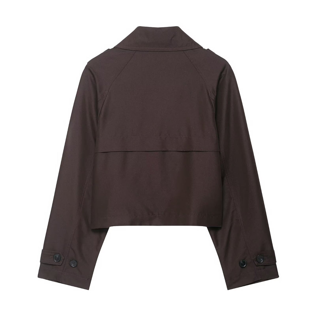 Damen Cropped Doppelreiher-Trenchjacke mit Epauletten, weiten Revers und verstellbaren Ärmelriegeln Echo Archiv