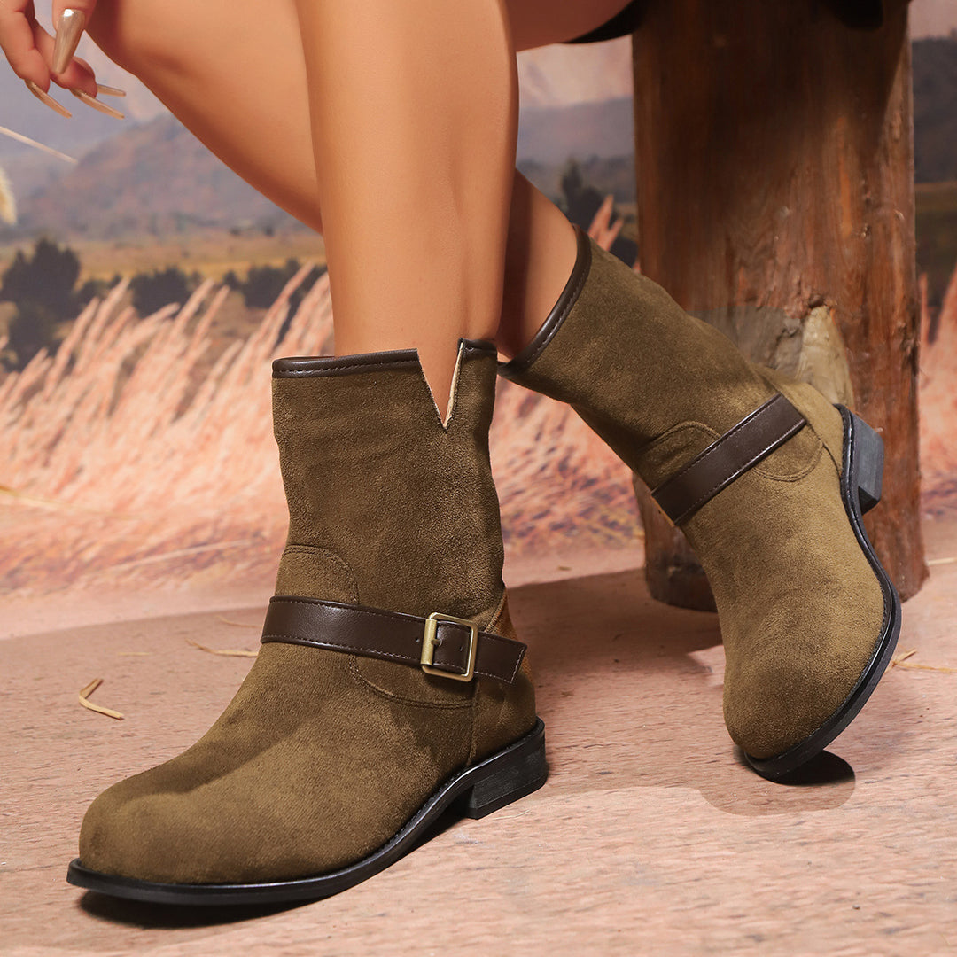 Damen Velours-Ankleboots mit Ziergurt und Schnallenakzent Echo Archiv