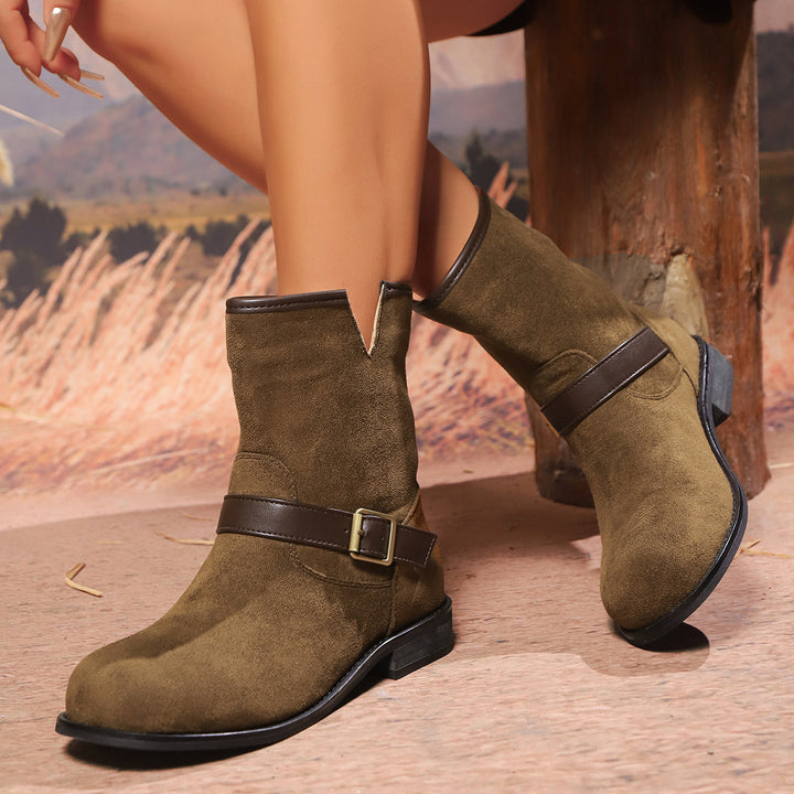 Damen Velours-Ankleboots mit Ziergurt und Schnallenakzent Echo Archiv