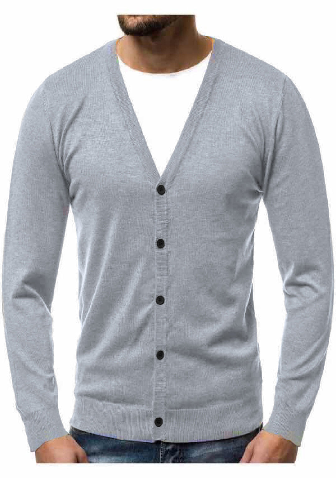 Herren nan Feinstrick-Cardigan mit V-Ausschnitt, schmaler Passform und durchgehender Knopfleiste Echo Archiv