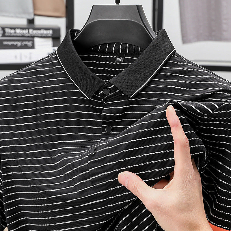 Herren modisches Kurzarm Poloshirt mit feinem Streifenmuster und atmungsaktiver Technologie Echoarchiv
