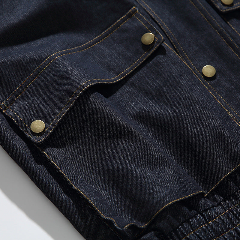 Unisex Boxy-Jeansjacke im Oversize-Schnitt mit Stehkragen und aufgesetzten Pattentaschen Echo Archiv