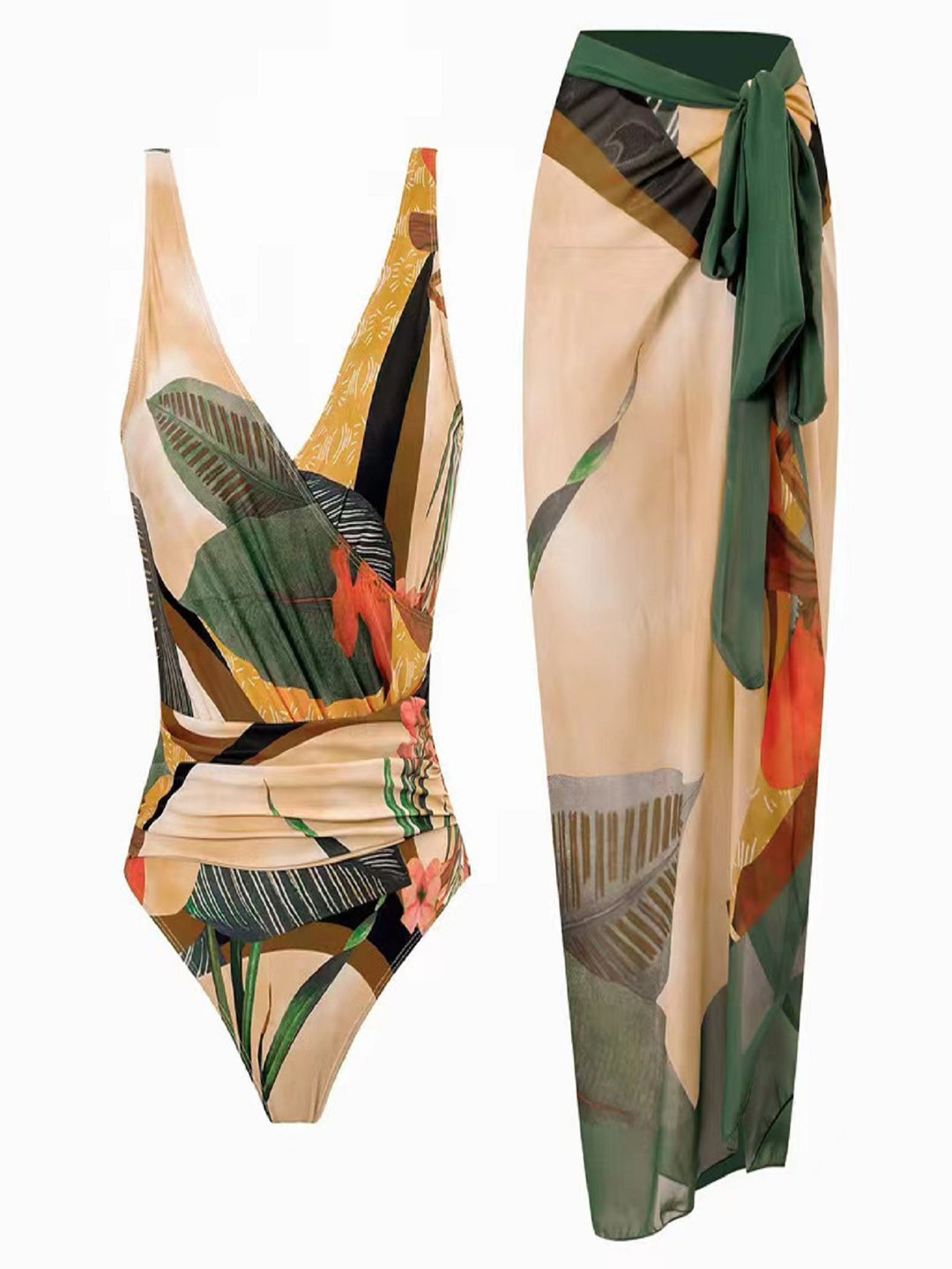 Damen Einteiler Badeanzug mit floralem Wickelrock Echo Archiv