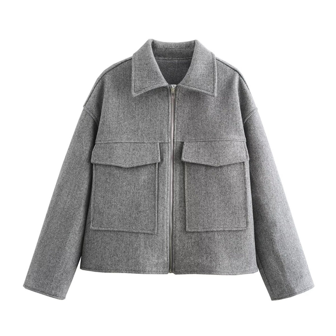 Damen Kurzjacke aus Wollmix mit großen Pattentaschen und durchgehendem Reißverschluss Echo Archiv