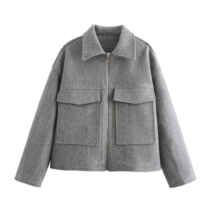Damen Kurzjacke aus Wollmix mit großen Pattentaschen und durchgehendem Reißverschluss Echo Archiv