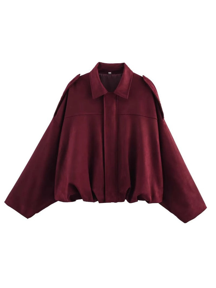 Damen Oversize-Suede-Blouson mit verkürztem Saum und Schulterklappen Echo Archiv