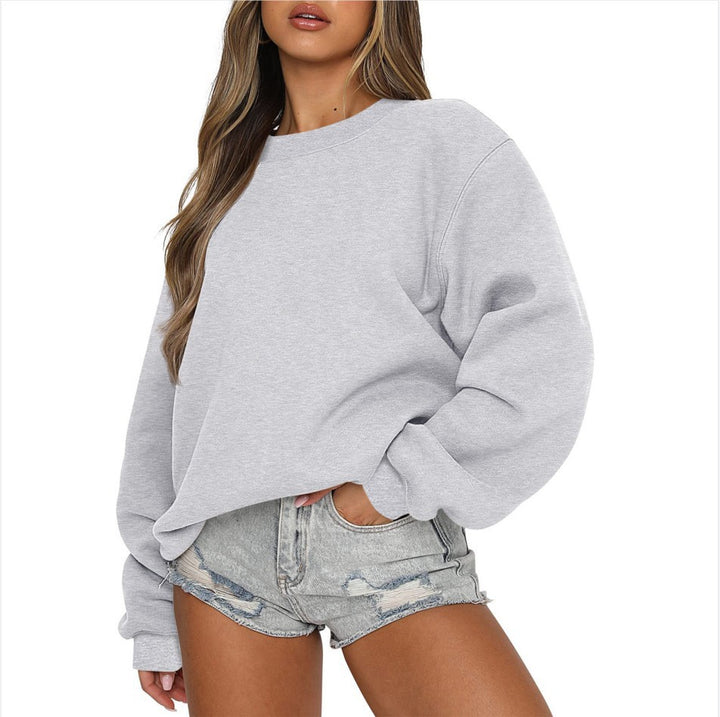 Damen oversized Rundhals-Sweatshirt aus Baumwollmix mit überschnittener Schulter, angerauter Innenseite und elastischen Bündchen – Avérine