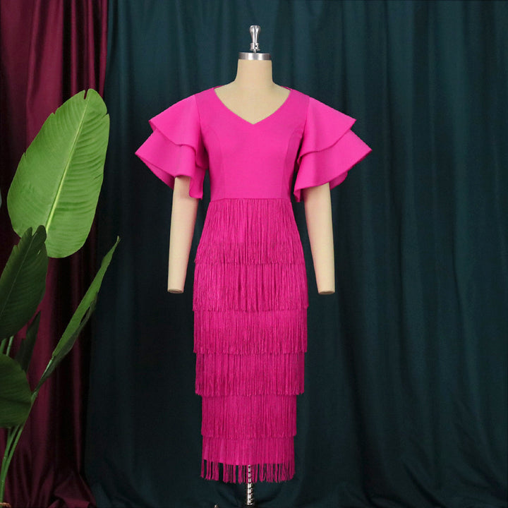 Damen Fransen Maxikleid mit voluminösen Rüschensäumen Echo Archiv