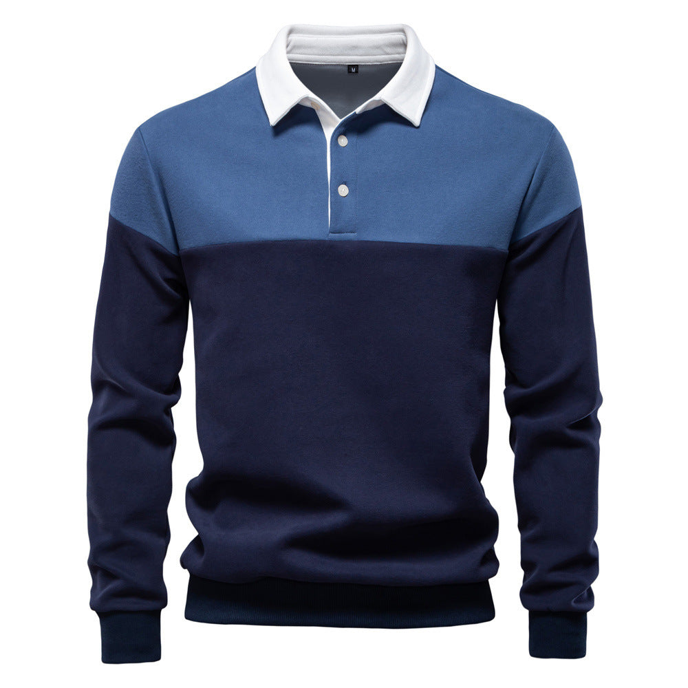 Herren nan sportlich-elegantes Langarm-Polo im Rugby-Stil mit kontrastierendem Kragen und breitem Brustpaneel Echo Archiv
