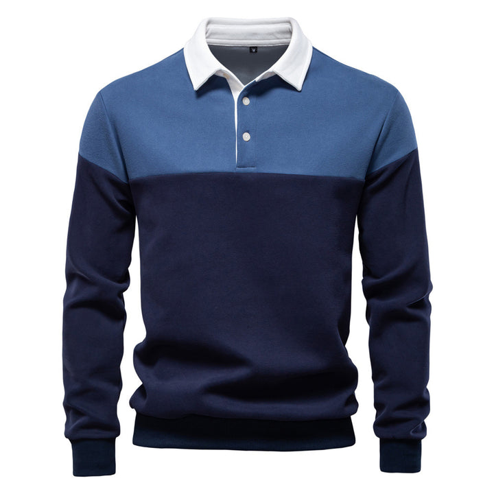 Herren nan sportlich-elegantes Langarm-Polo im Rugby-Stil mit kontrastierendem Kragen und breitem Brustpaneel Echo Archiv