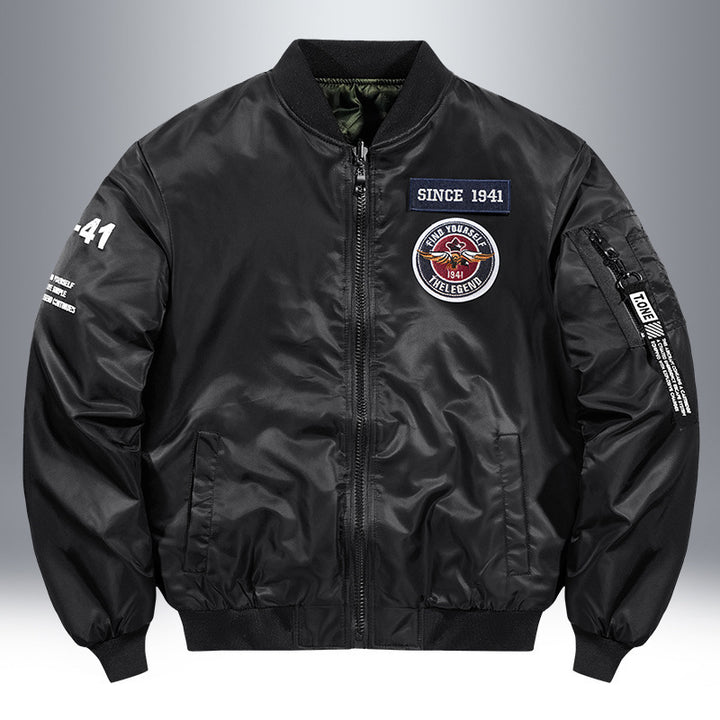 Herren Piloten-Bomberjacke mit Patch-Details, Nylon‑Shell und Ärmeltasche Echoarchiv