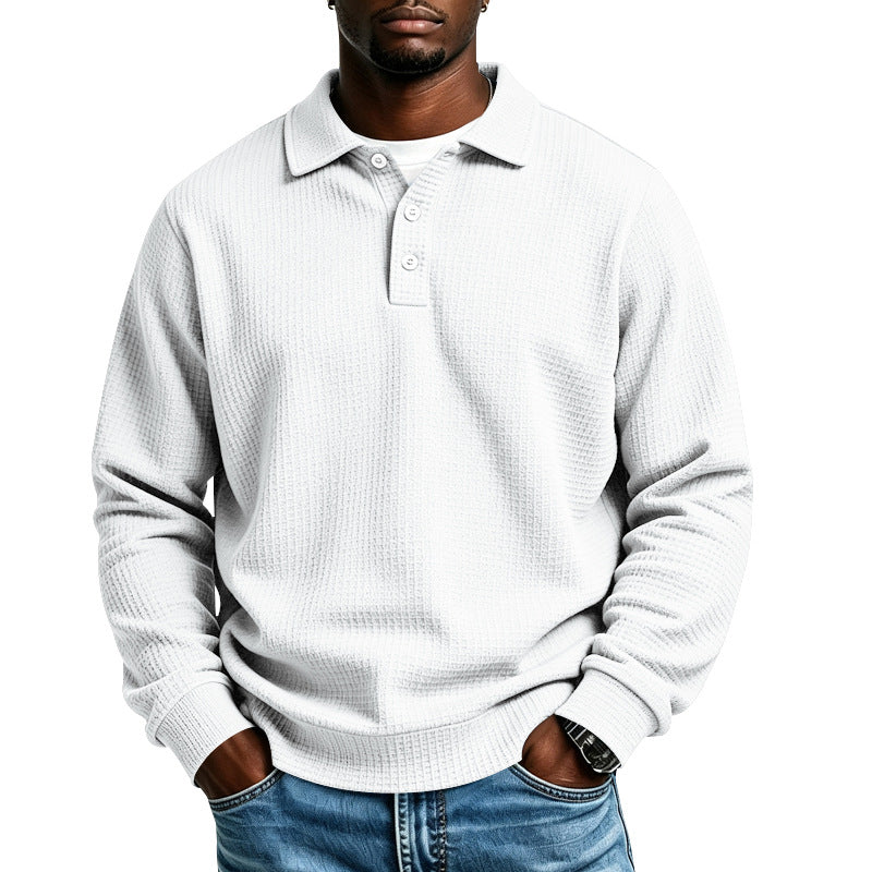 Herren Waffelstrick-Poloshirt mit Knopfleiste und Rippbündchen Echoarchiv