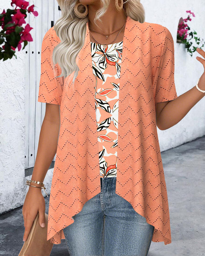 Damen nan Ajourstrick-Cardigan mit asymmetrischem Zipfelsaum und kurzen Ärmeln Echo Archiv