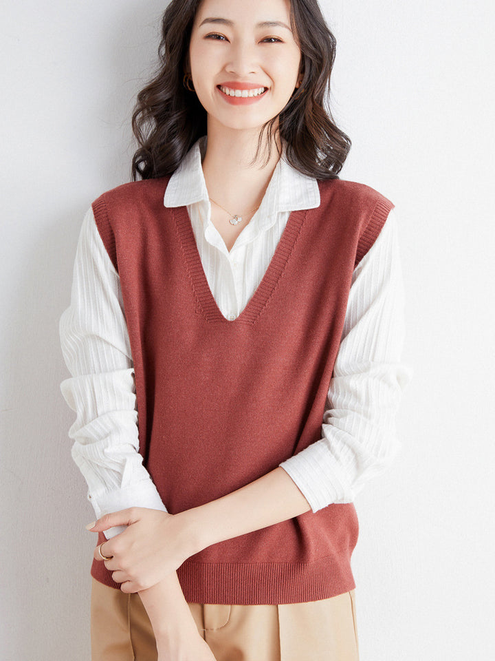 Damen Oversize V-Ausschnitt Feinstrickweste mit Rippenbund Echoarchiv