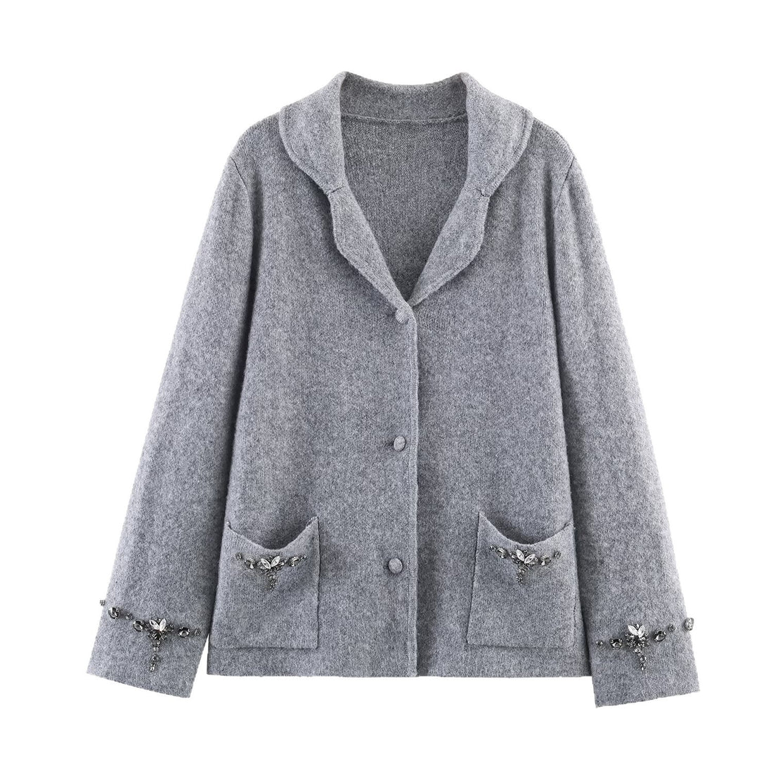 Damen Kurzer Wollmix-Cardigan-Mantel mit Schalkragen und Schmucksteinapplikationen Echoarchiv
