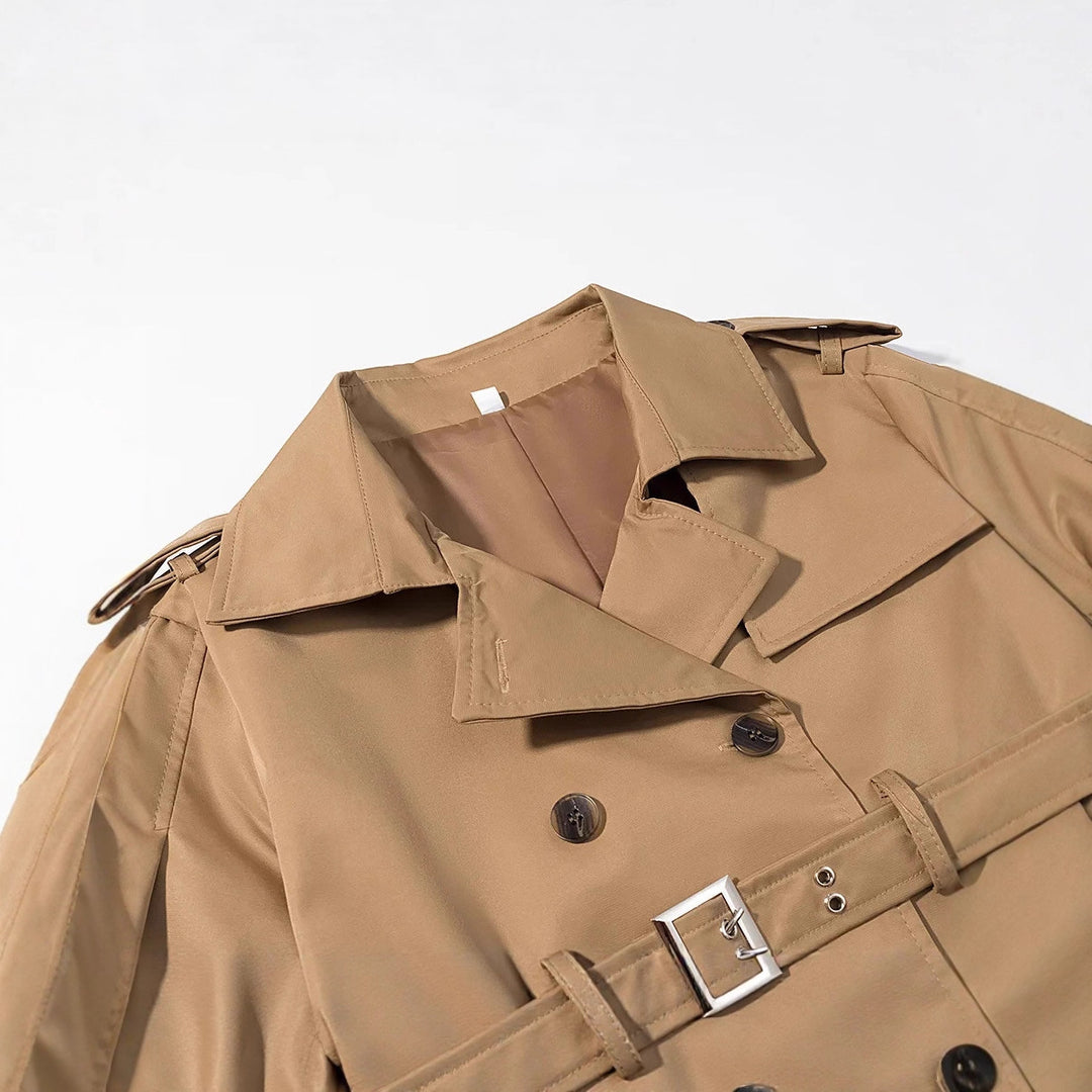 Damen nan langer taillierter Trenchcoat mit doppeltem Gürtel und Schalkragen Echo Archiv