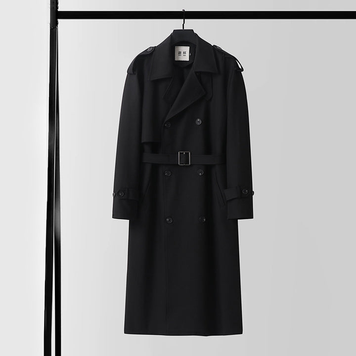 Damen klassischer Doppelreihiger Trenchcoat mit Taillengürtel und Schalkragen Echoarchiv