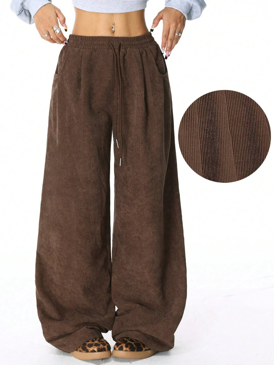 Damen Weite Cordhose aus Feincord mit hohem Elastikbund – Avélisse