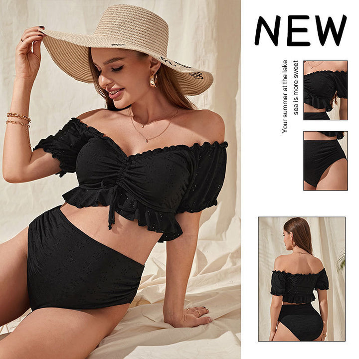 Damen Hochtaillierter Bikini mit lässigem Puffärmel-Oberteil Echo Archiv