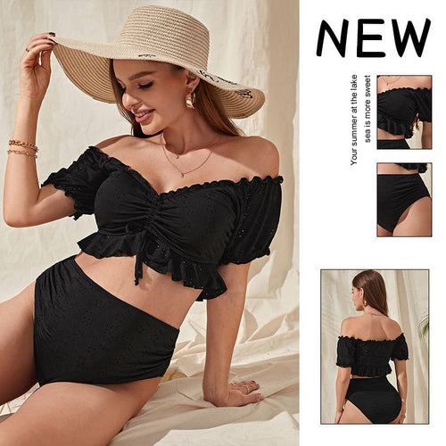 Damen Hochtaillierter Bikini mit lässigem Puffärmel-Oberteil Echo Archiv