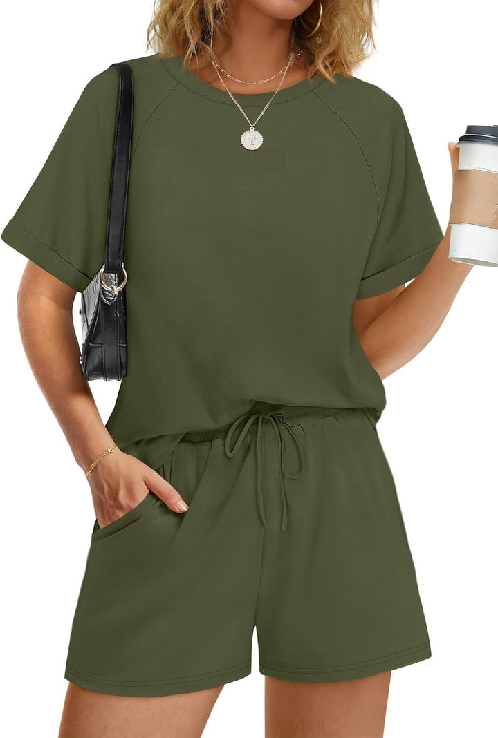 Damen lässiger Kombi aus T-Shirt und Shorts mit elastischem Bund Echoarchiv