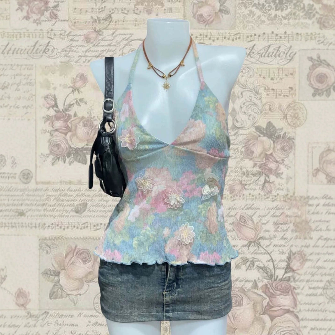 Damen zartes Sommer-Top mit floralen Details Echo Archiv