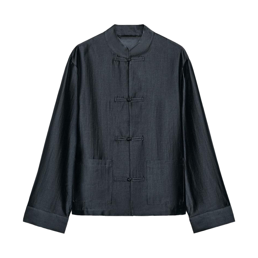 Damen Locker geschnittene Jacke mit Mandarinkragen und Knotenverschlüssen Echo Archiv