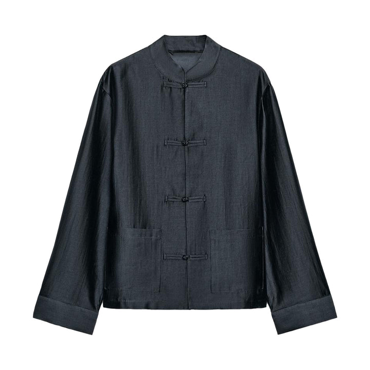 Damen Locker geschnittene Jacke mit Mandarinkragen und Knotenverschlüssen Echo Archiv