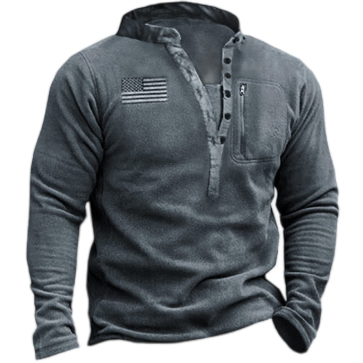 Männer Nano-Thermo Henley Fleece-Pullover mit Brust-Reißverschlusstasche und Camouflage-Details – Norvane