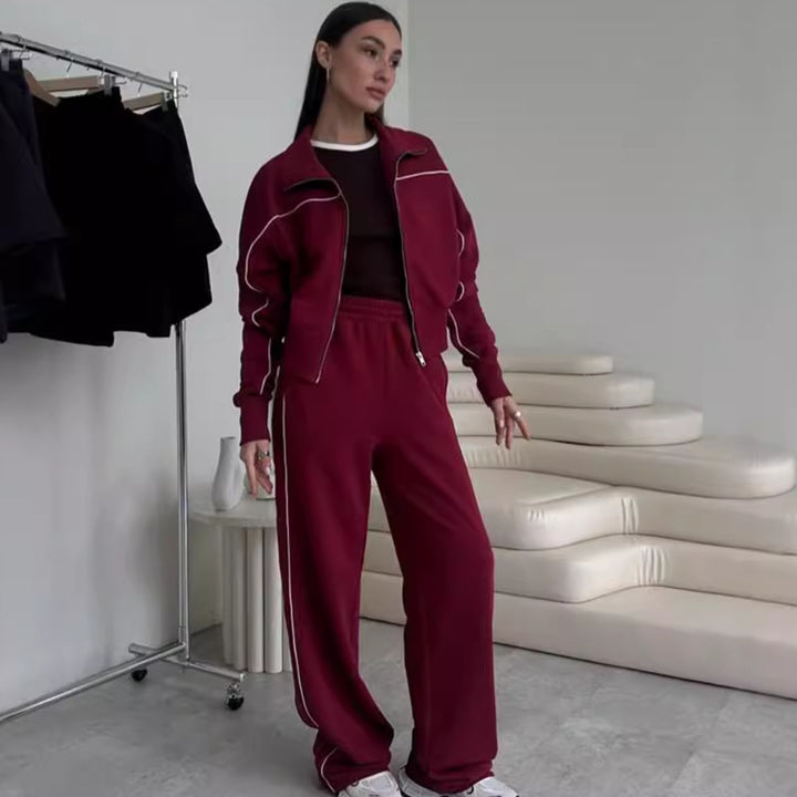Damen nan zweiteiliges Sport-Loungewear-Set mit Stehkragen und Kontrastpaspel Echo Archiv