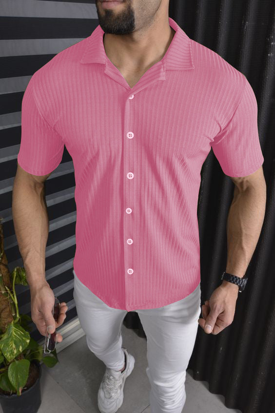 Herren Kurzarm-Hemd mit feinem Rippendesign Echoarchiv