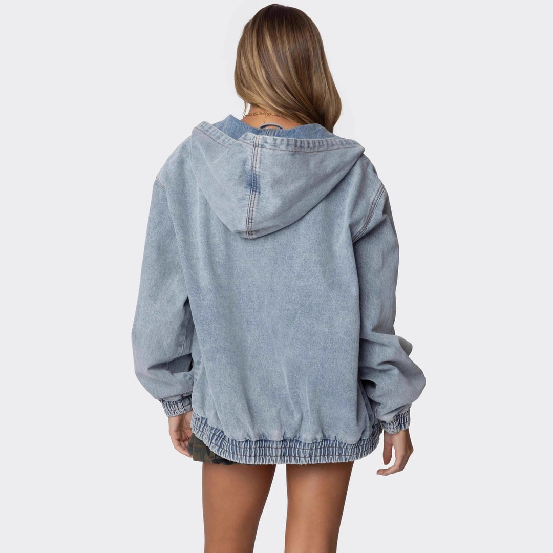 Damen Oversized Denimjacke mit Kapuze und elastischen Bündchen Echo Archiv