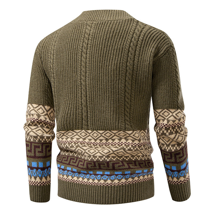 Herren Grobstrick-Cardigan mit Zopfmuster, Jacquard-Bändern und markanter Knopfleiste Echo Archiv