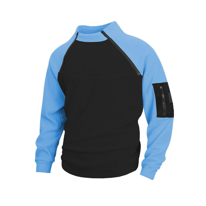 Herren technischer Fleece-Halbzip-Pullover mit asymmetrischen Schulterreißverschlüssen und Reißverschluss-Ärmeltasche – Marzano