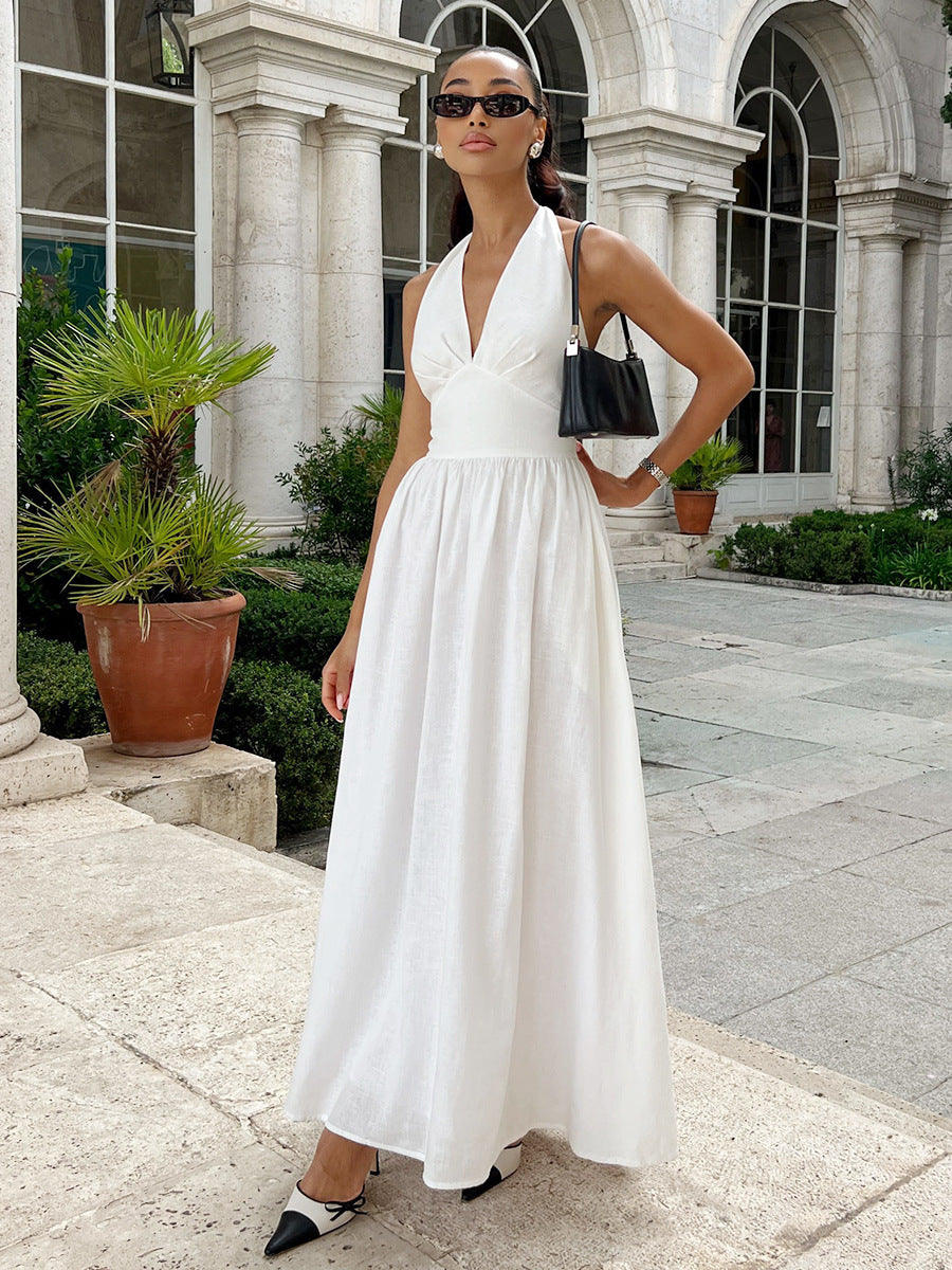 Damen Maxikleid mit tieferem V-Ausschnitt und fließendem Rock Echo Archiv