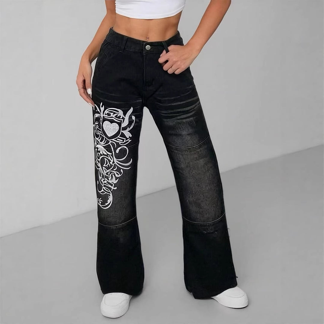 Damen weite Jeans mit kunstvollem Aufdruck Echo Archiv