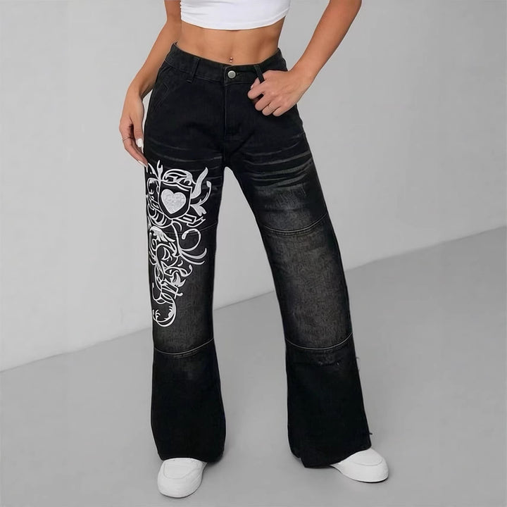 Damen weite Jeans mit kunstvollem Aufdruck Echo Archiv