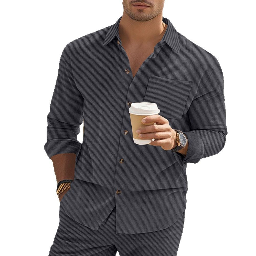 Herren gestreiftes Langarmshirt mit modischem Stehkragen und praktischer Brusttasche Echoarchiv