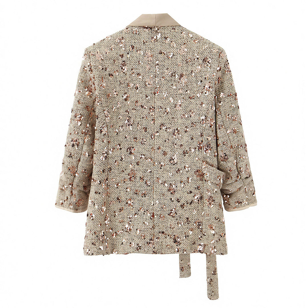 Damen Zweiteiliges Bouclé‑Wickelblazer und High‑Waist Palazzo‑Hosen Set Echo Archiv