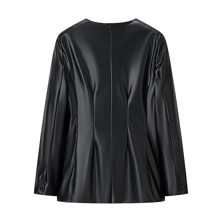 Damen Figurnaher Blazerjacke in Lederoptik mit Single‑Button und konturierenden Abnähern Echo Archiv