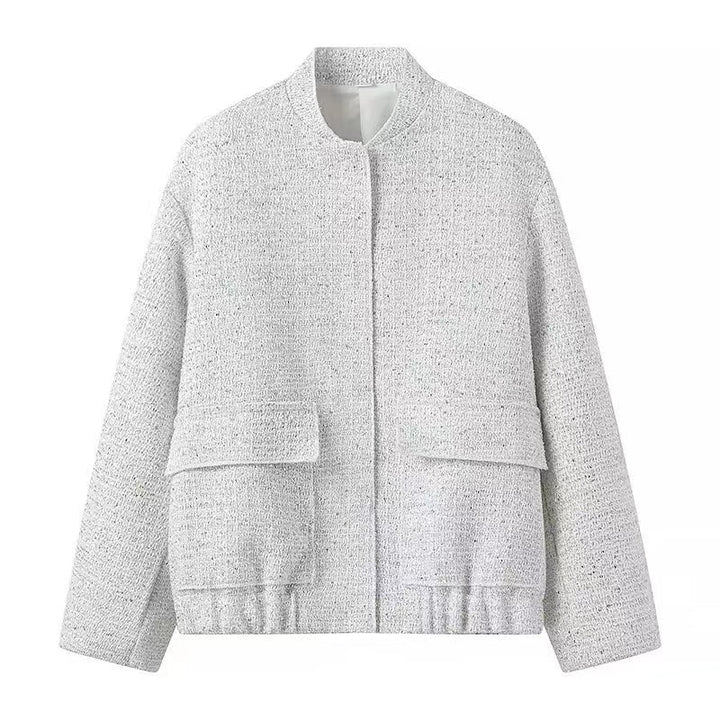 Damen nan strukturierte Boucléjacke mit Stehkragen, aufgesetzten Taschen und elastischem Saum Echo Archiv