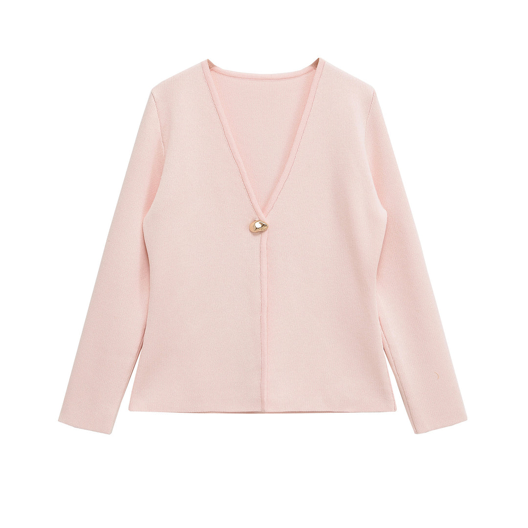 Damen Feiner V‑Ausschnitt-Cardigan mit Schmuckknopf und kastiger Silhouette Echo Archiv