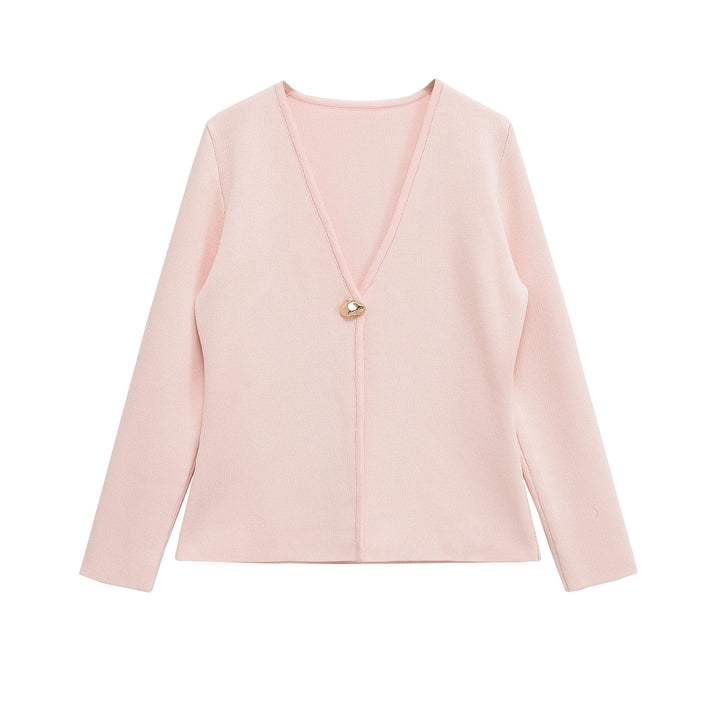 Damen Feiner V‑Ausschnitt-Cardigan mit Schmuckknopf und kastiger Silhouette Echo Archiv