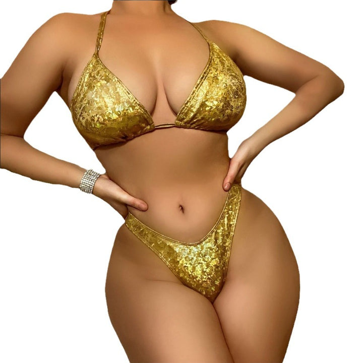 Damen Funkelnder Triangel-Bikini mit hohem Bund Echo Archiv