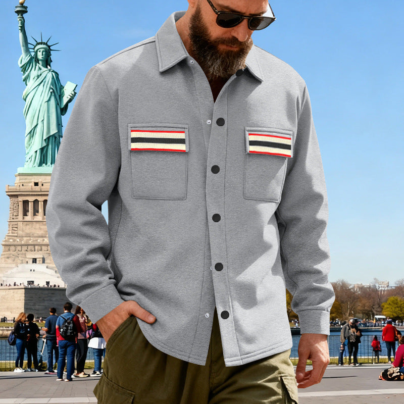 Herren Overshirt-Jacke aus schwerem Baumwollmix mit Brusttaschen und Kontraststreifen Echoarchiv