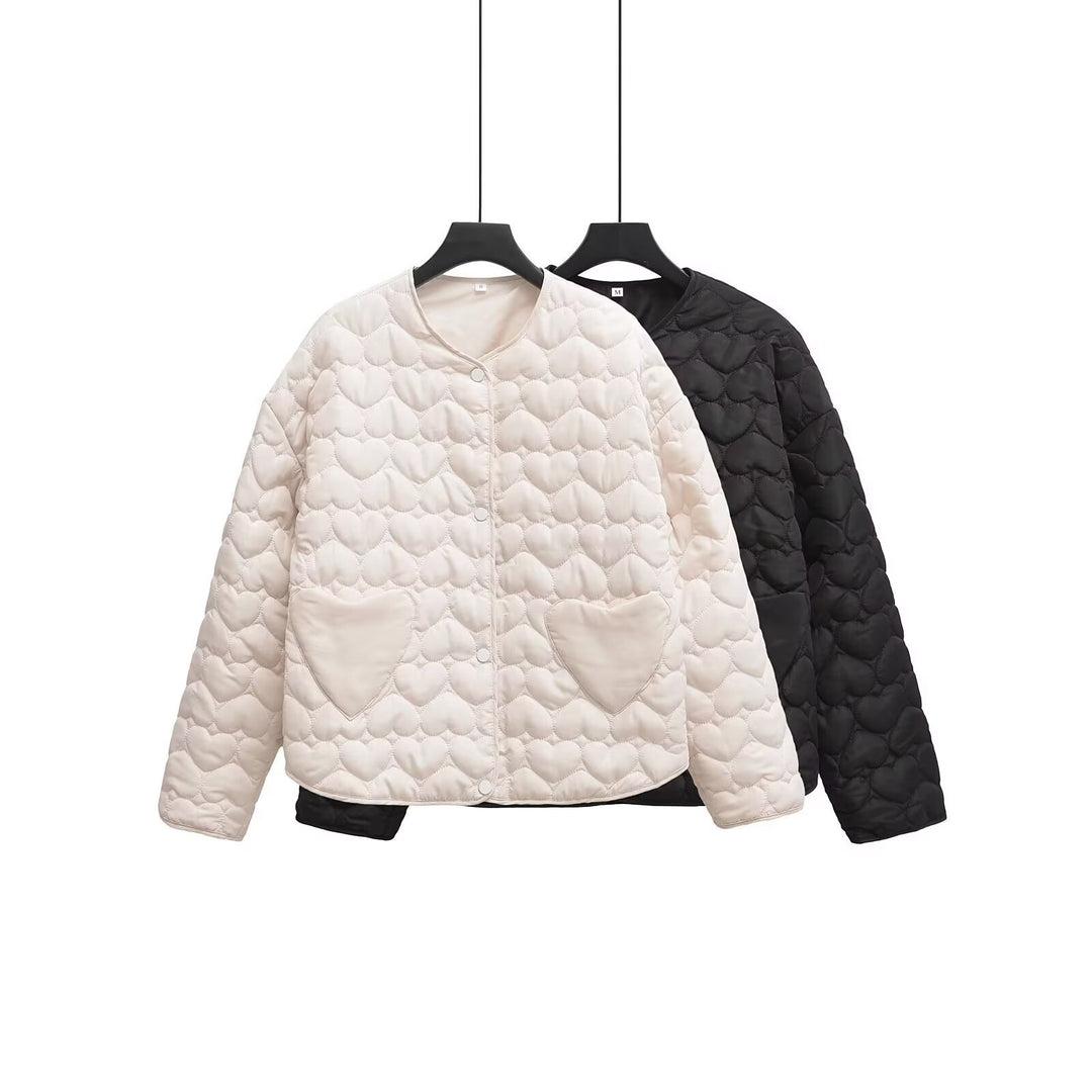 Damen Gesteppte Boxy-Übergangsjacke mit Herzsteppung und Herztaschen Echoarchiv