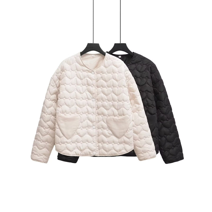Damen Gesteppte Boxy-Übergangsjacke mit Herzsteppung und Herztaschen Echoarchiv