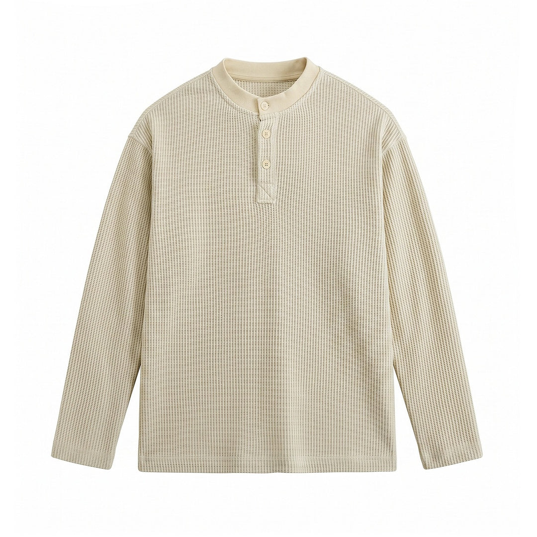 Herren Waffelstrick-Henley Langarmshirt mit Knopfleiste und entspannter Passform Echoarchiv
