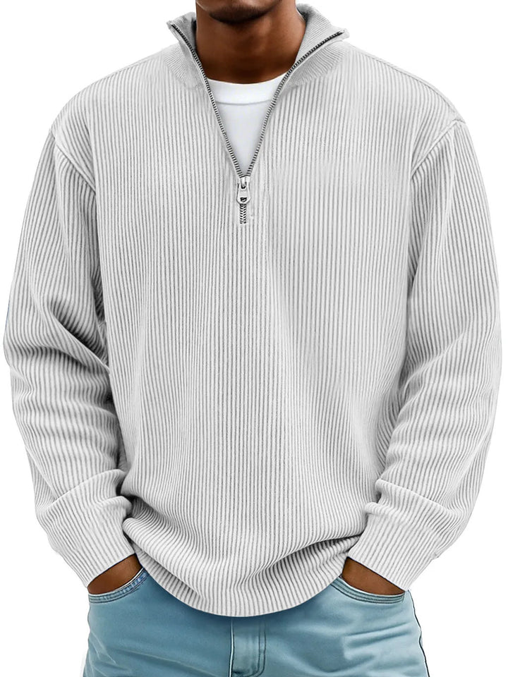 Herren nan gerippter Strickpullover mit halbem Reißverschluss und Stehkragen Echo Archiv